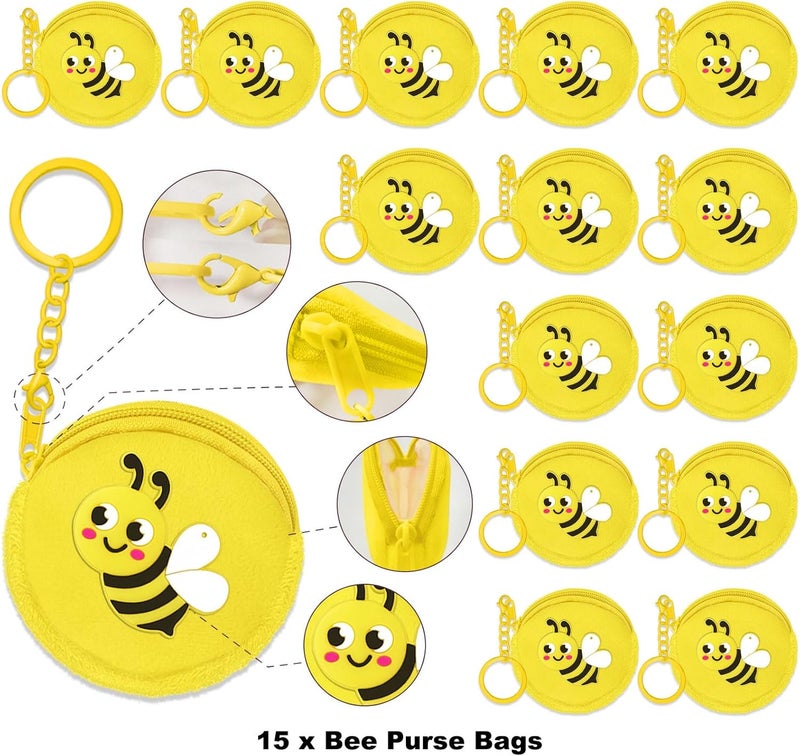 Elecrainbow 15 Pack Bee Change Coin Purse with Keyrings for Honey Bee, bumble bee, Mommy to Bee, Adult Bee, Queen Bee, Birthday, Gender Reveal,Yellow - Image 2